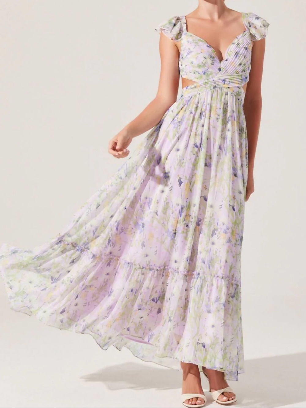 Astr Lavender Floral Maxi Dress with Green Accents